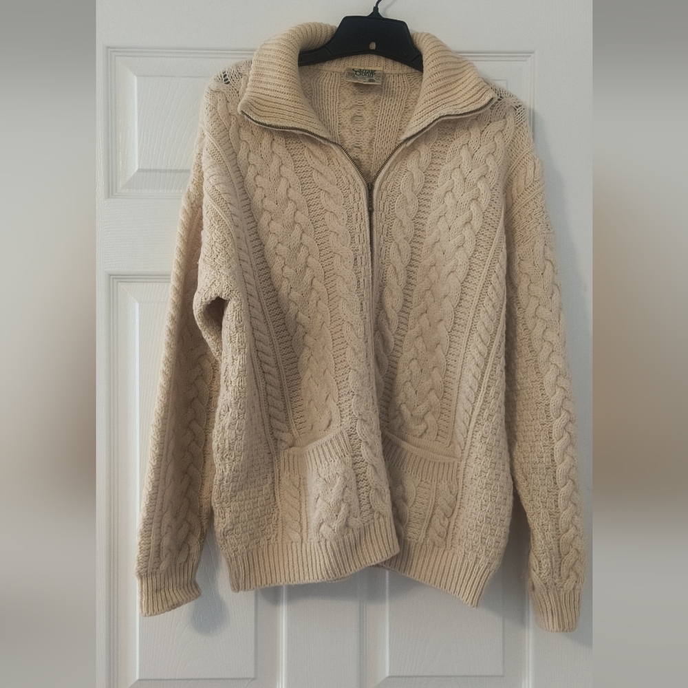 Vintage Carriag Donn Unisex Ivory Wool Cardigan Zip Up Sweater L